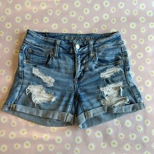 American Eagle Outfitters Blue Distressed Jean Shorts